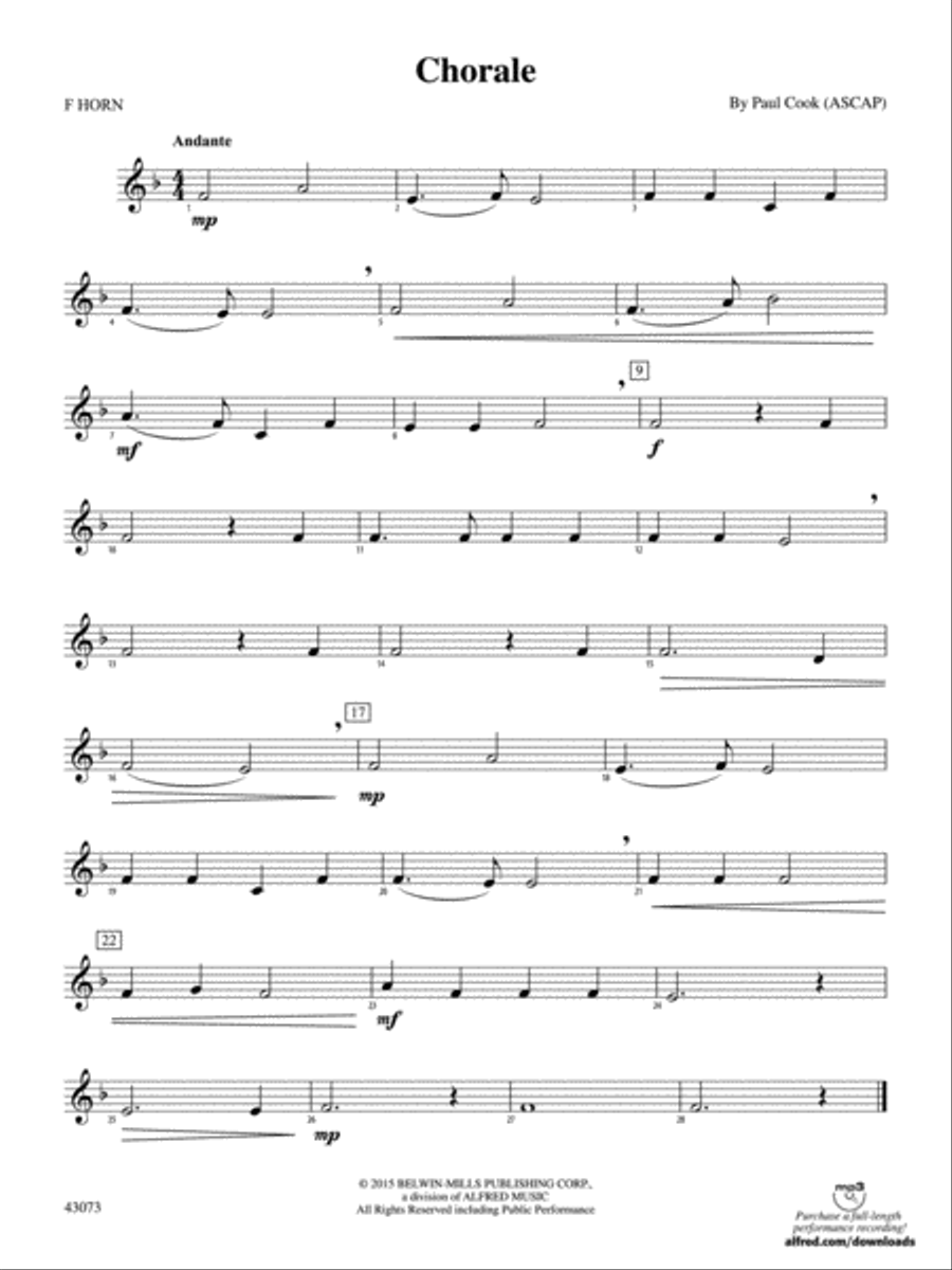 Chorale: 1st F Horn Concert Band scores gallery preview page 1
