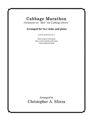 Book cover for Cabbage Marathon, for two violas and piano