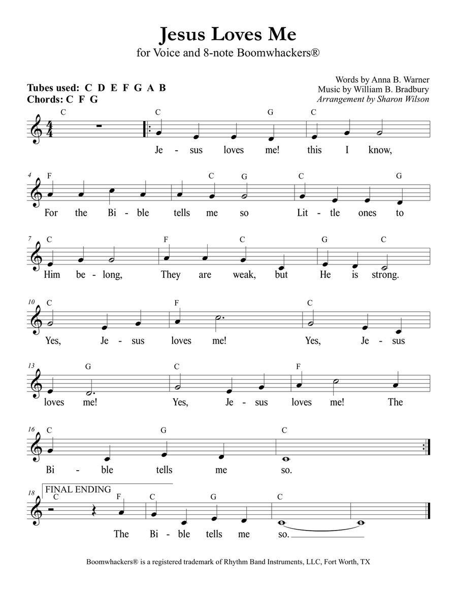 Jesus Loves Me (for Voice and 8-note Boomwhackers®) Voice scores gallery preview page 4