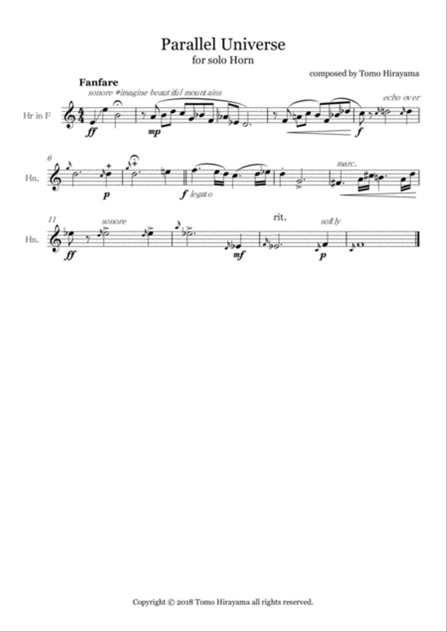 Parallel Universe for solo Horn Horn Solo scores gallery preview page 1