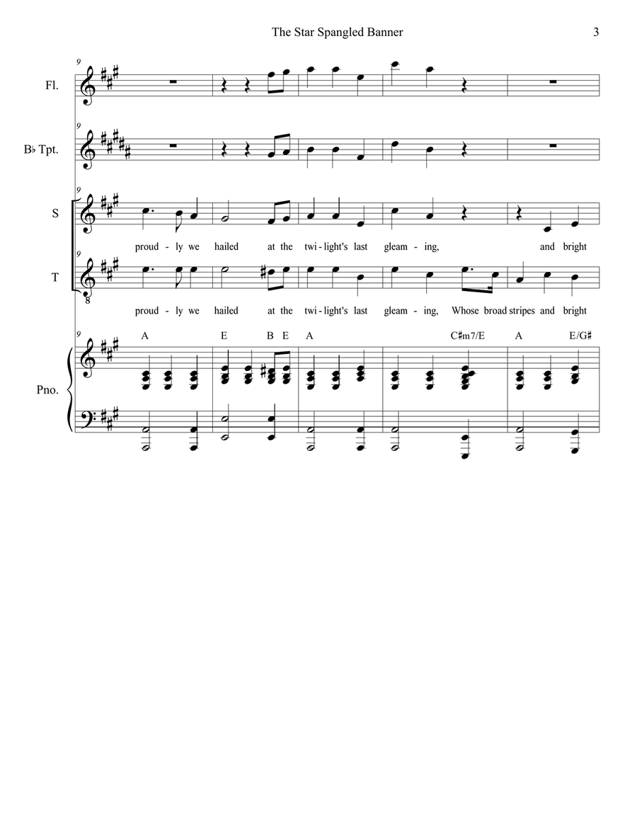 The Star Spangled Banner (Duet for Soprano and Tenor Solo) Tenor Voice scores gallery preview page 4