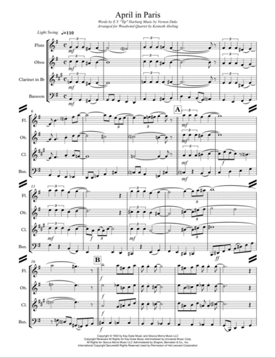 April In Paris Woodwind Quartet scores gallery preview page 2