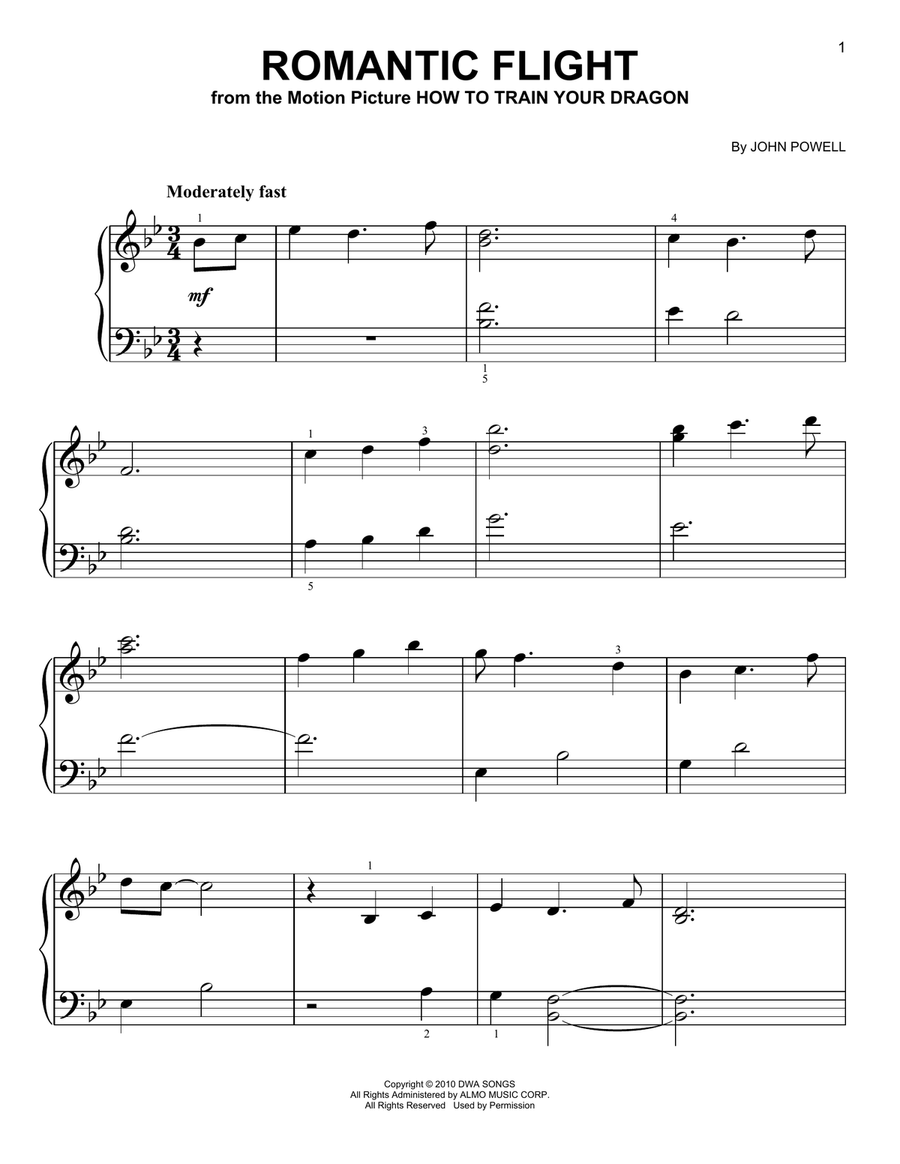 Romantic Flight (from How to Train Your Dragon) Easy Piano scores gallery preview page 1