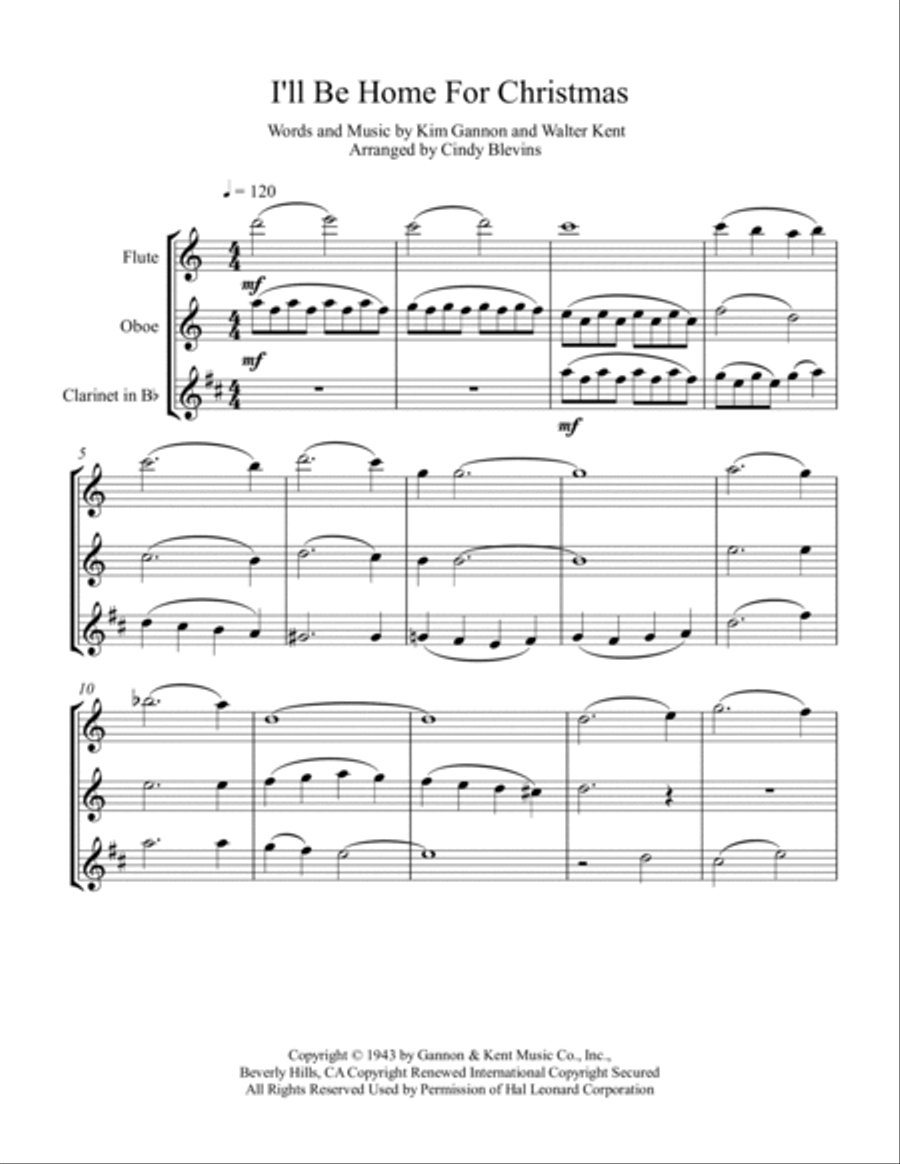 I'll Be Home For Christmas Woodwind Trio scores gallery preview page 2