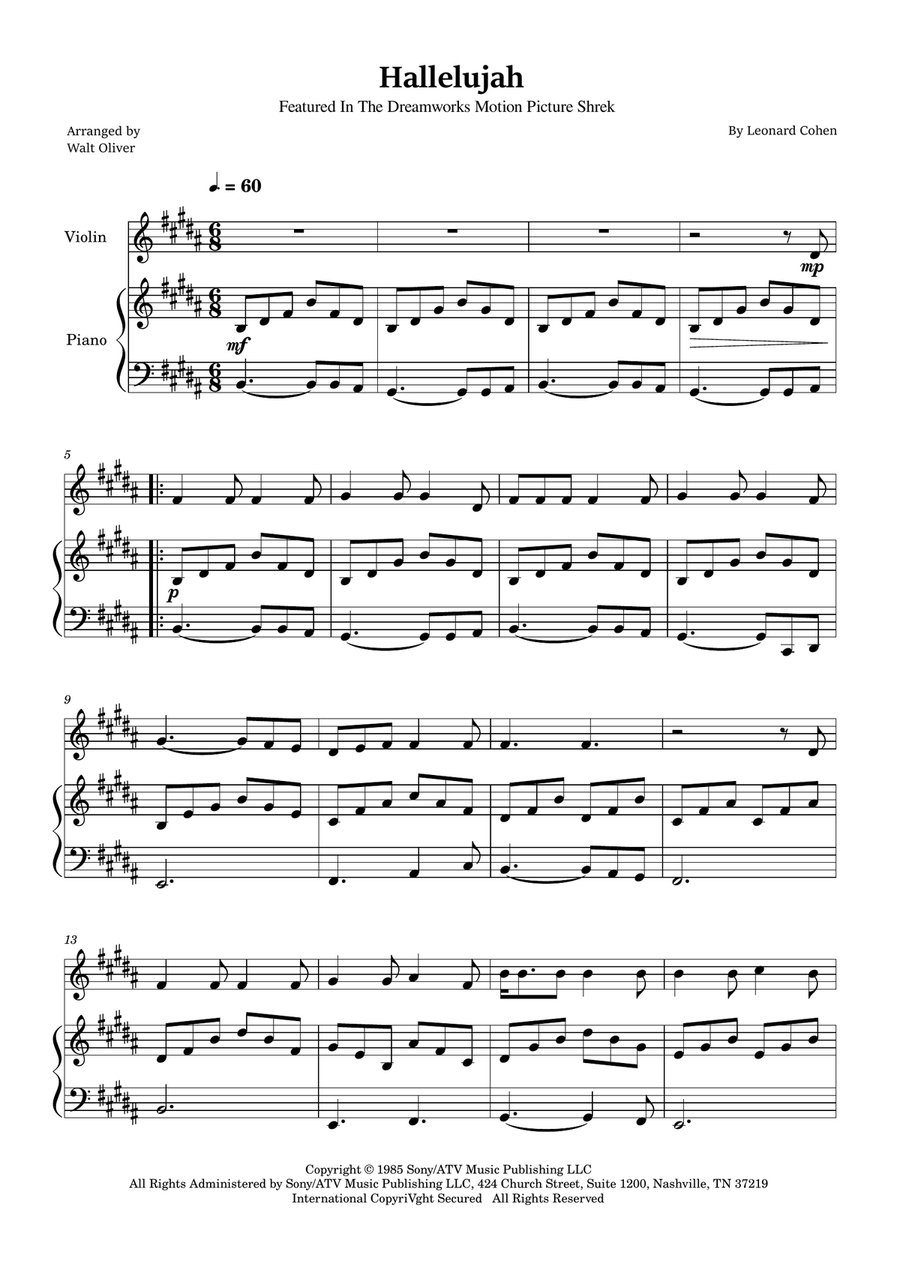 Hallelujah Violin Solo scores gallery preview page 1