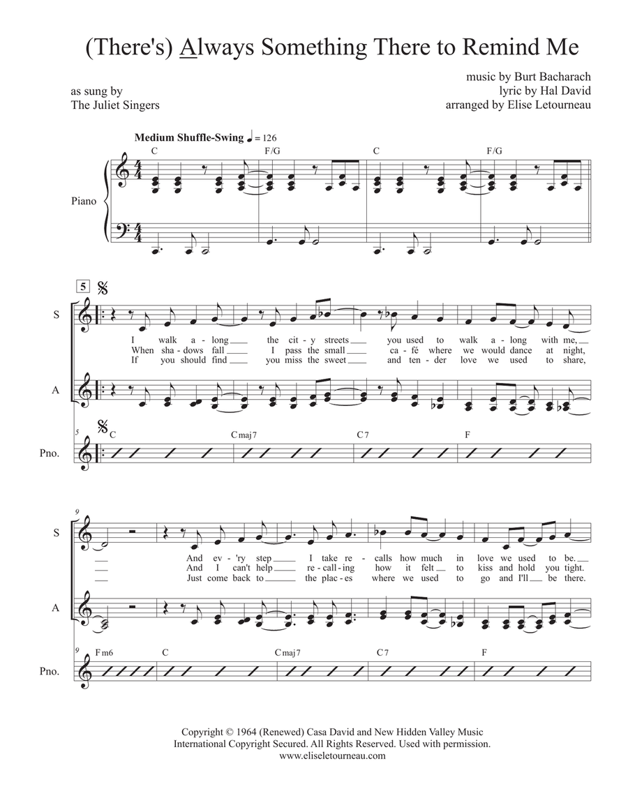 (there's) Always Something There To Remind Me SSA scores gallery preview page 1
