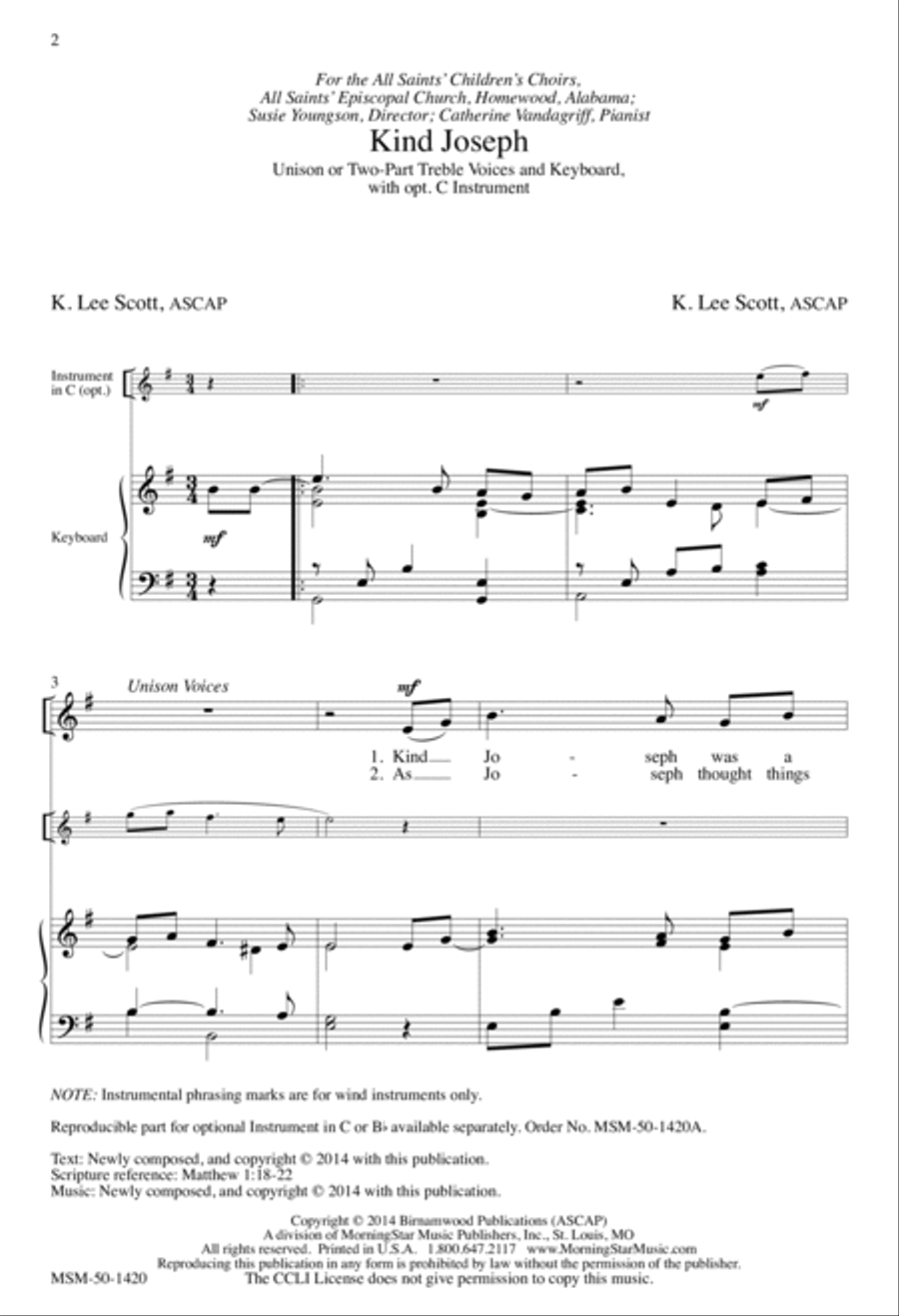 Kind Joseph Unison Choir scores gallery preview page 2