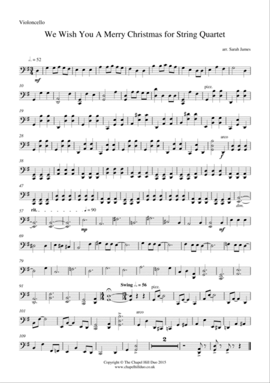 We Wish You a Merry Christmas for String Quartet - Full Length arrangement by the Chapel Hill Duo String Quartet scores gallery preview page 5