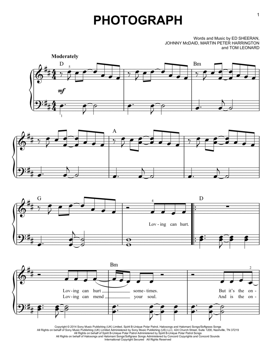 Photograph Photograph Easy Piano scores gallery preview page 1