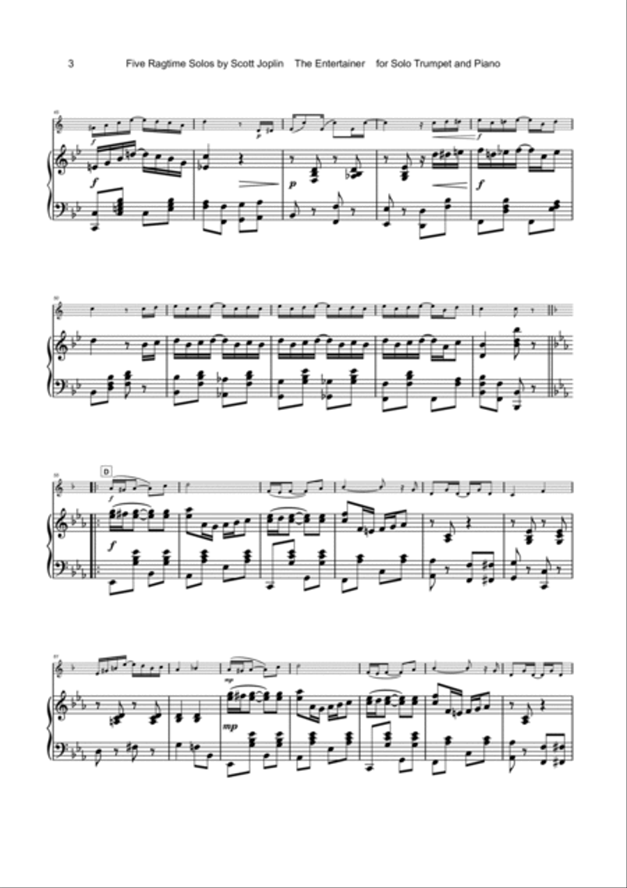 Five Ragtime Solos by Scott Joplin for Trumpet and Piano B-Flat Trumpet scores gallery preview page 4