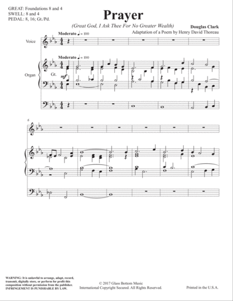 Prayer - an Adaptation of Henry David Thoreau's poem (High Voice) High Voice scores gallery preview page 1