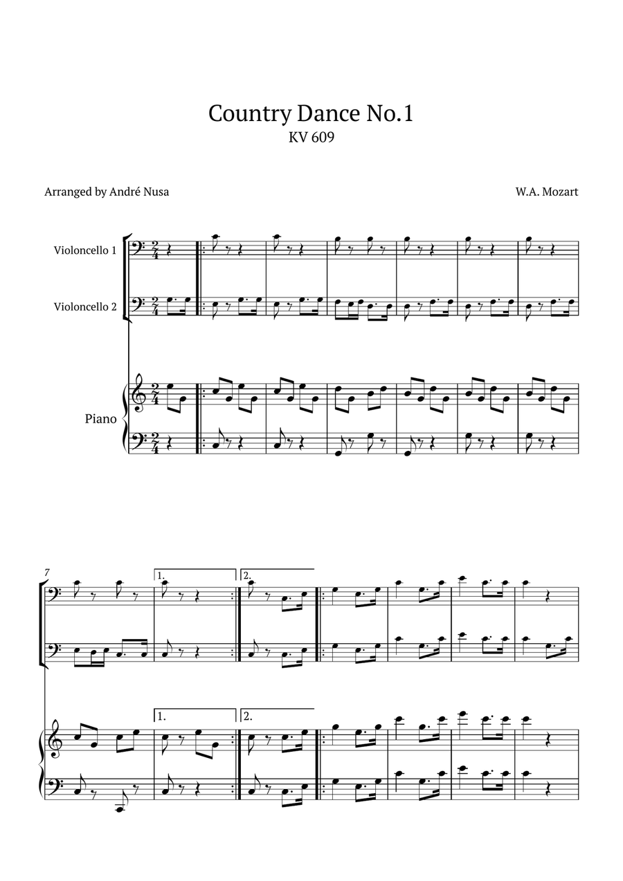 Country Dance No.1 KV 609 Piano Trio scores gallery preview page 1