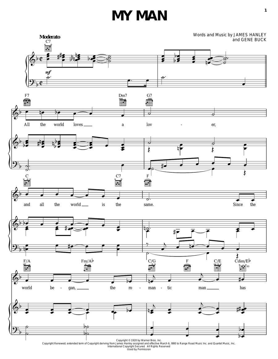 My Man Piano, Vocal, Guitar scores gallery preview page 1