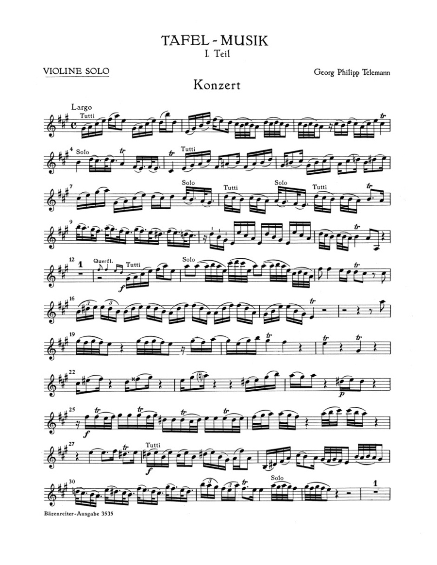 Concerto for Flute, Violin, Violoncello, Strings and Basso Continuo in A major TWV 53:A 2 Flute scores gallery preview page 1
