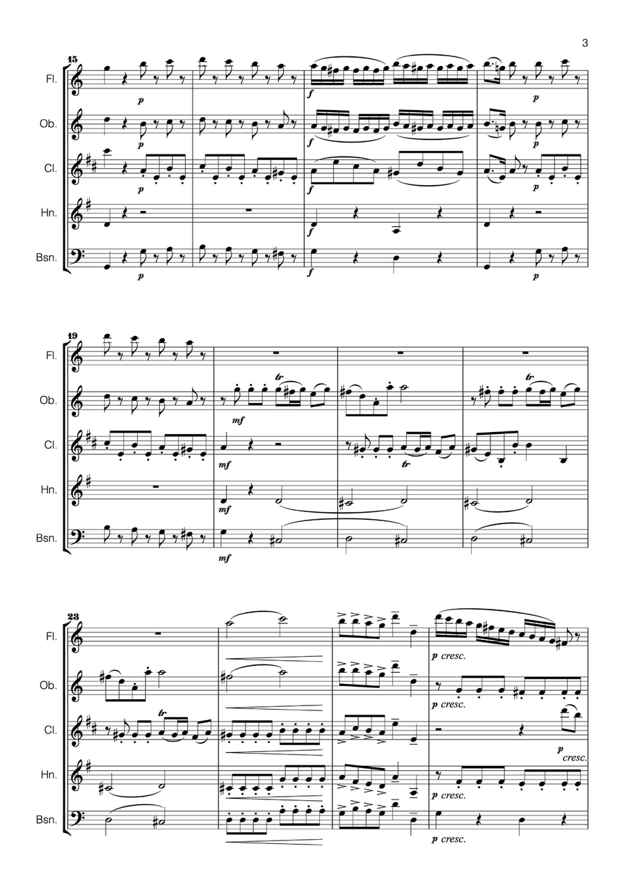 Non Più Andrai from The Marriage of Figaro (Mozart) for Wind Quintet Woodwind Quintet scores gallery preview page 3