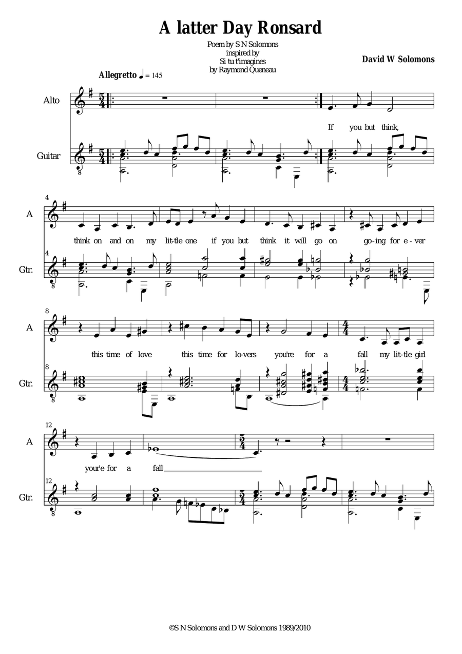 A latter day Ronsard for alto and guitar Small Ensemble scores gallery preview page 1
