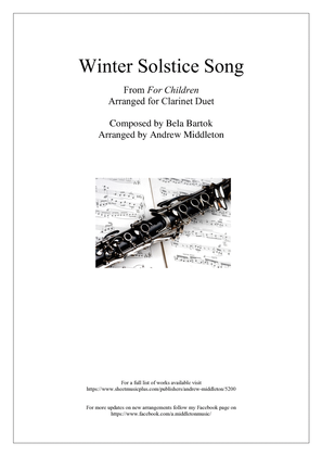 Winter Solstice Song arranged for Clarinet Duet