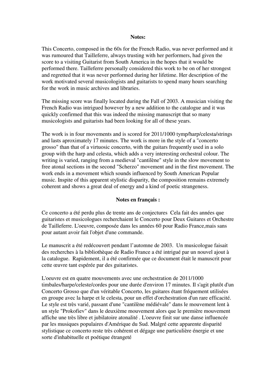 Germaine Tailleferre: Concerto for two guitars and orchestra, reduction for two guitars and piano Classical Guitar scores gallery preview page 4