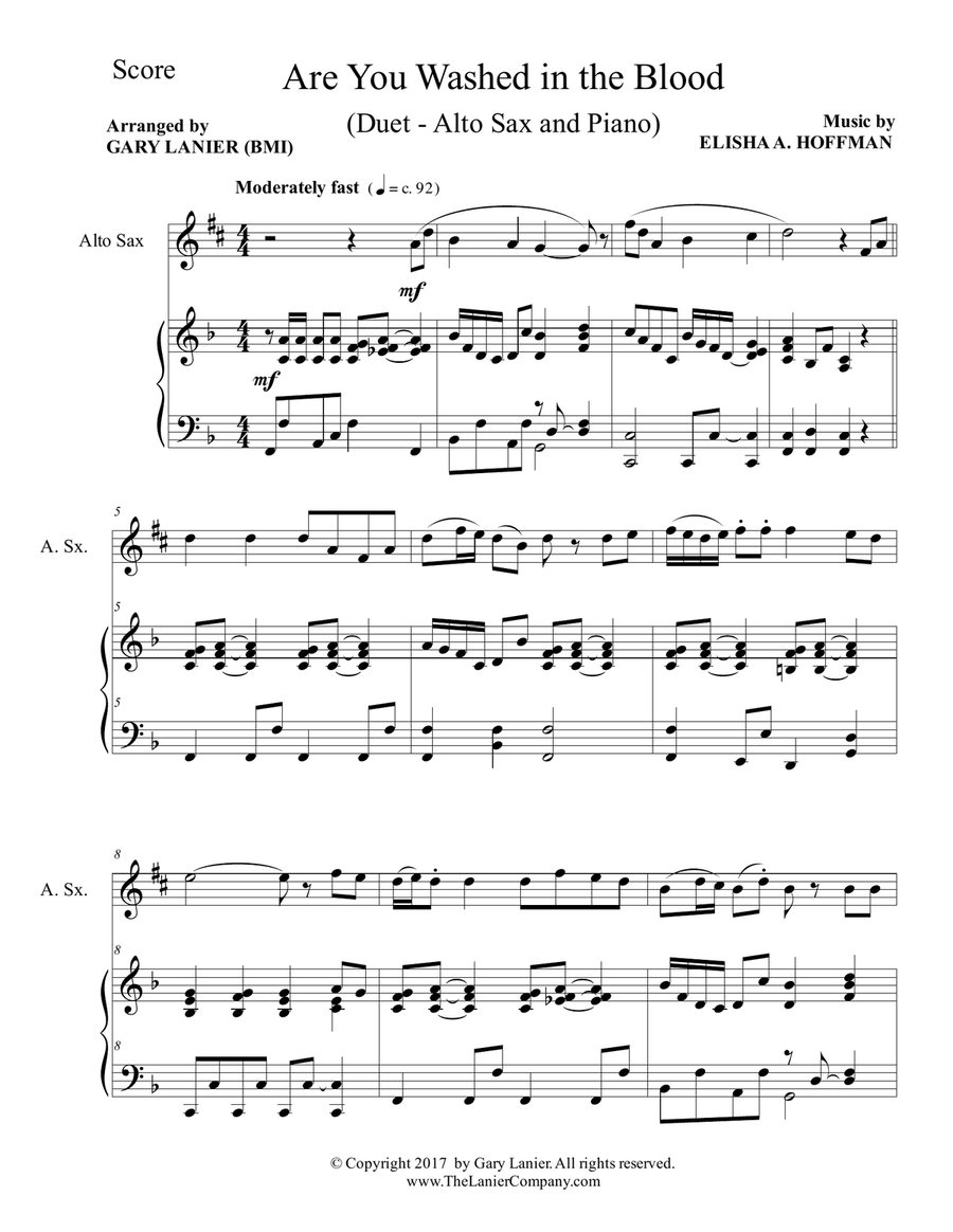 ARE YOU WASHED IN THE BLOOD (Duet - Alto Sax & Piano with Score/Part) Woodwind Duet scores gallery preview page 2