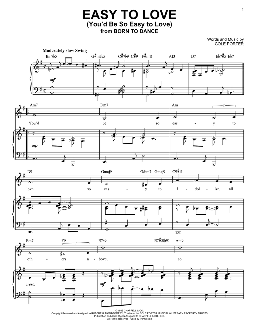 Easy To Love (You'd Be So Easy To Love) [Jazz version] (from Born To Dance) (arr. Brent Edstrom) Voice scores gallery preview page 1