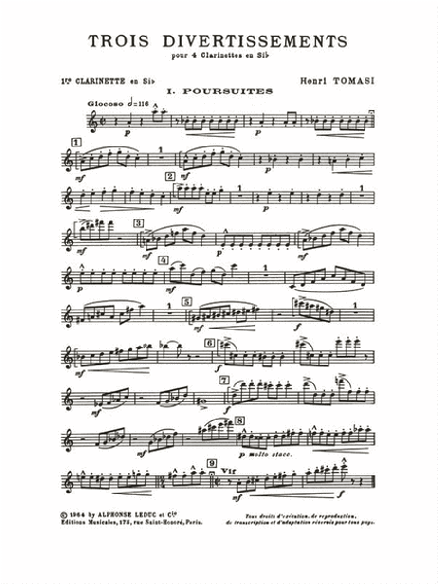 Three Divertissements, For Four Clarinets Clarinet Quartet scores gallery preview page 2