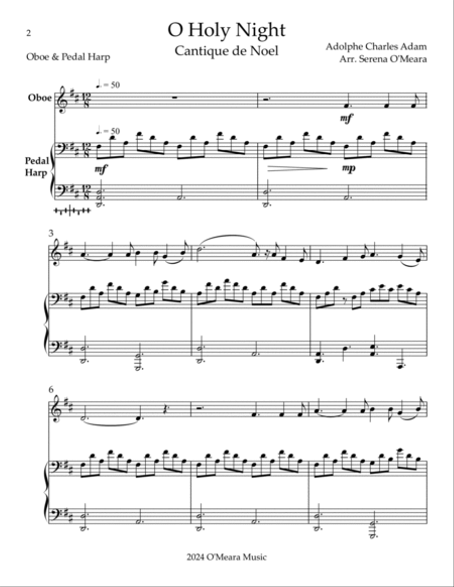 O Holy Night, Duet for Oboe & Pedal Harp Oboe scores gallery preview page 2