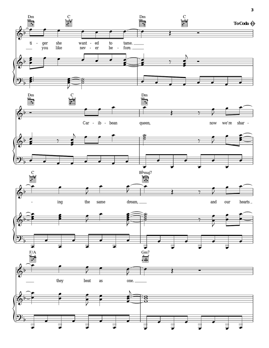 Caribbean Queen (No More Love On The Run) Piano, Vocal, Guitar scores gallery preview page 3