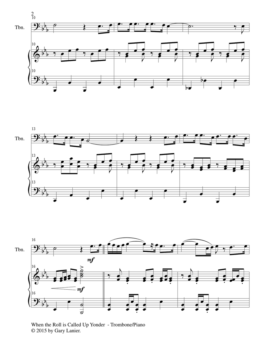 WHEN THE ROLL IS CALLED UP YONDER (Duet – Trombone and Piano/Score and Parts) Trombone Duet scores gallery preview page 3