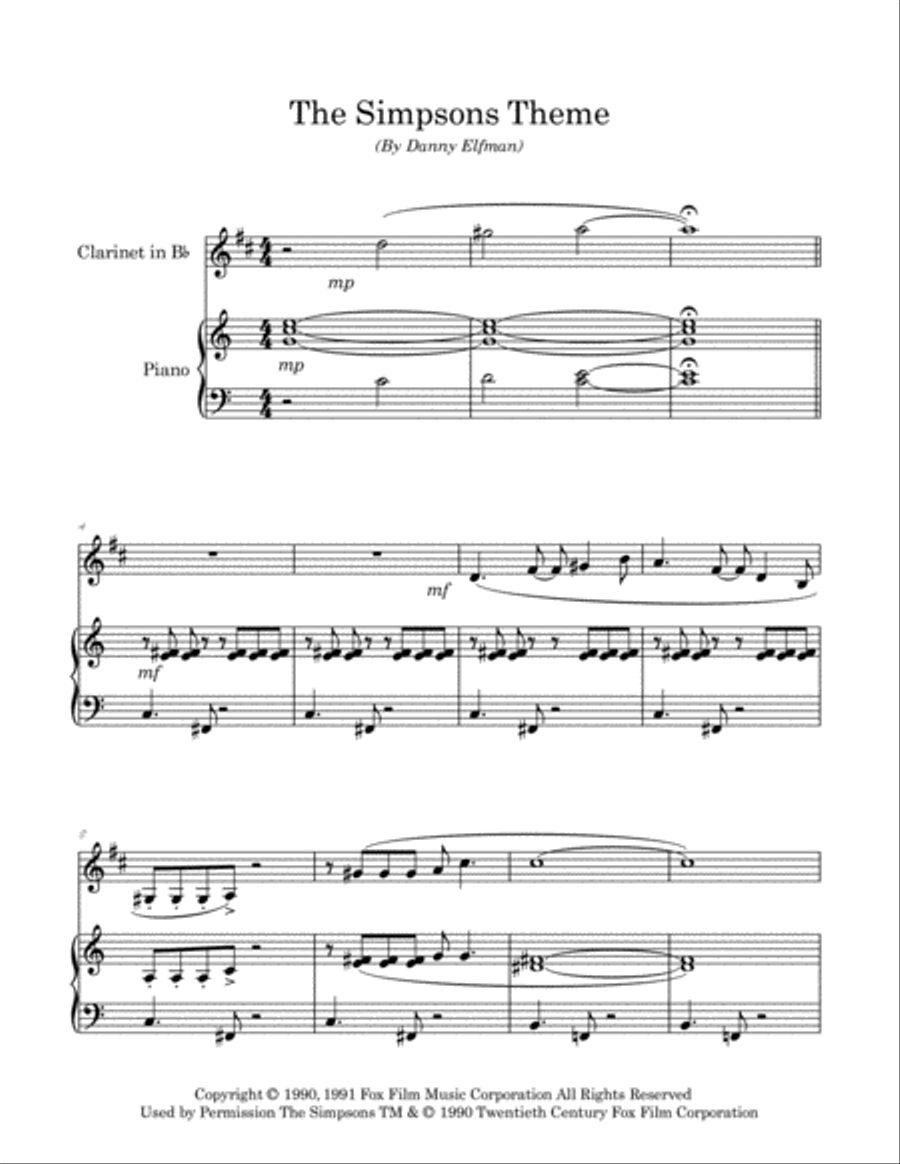 Theme From The Simpsons Clarinet Solo scores gallery preview page 2