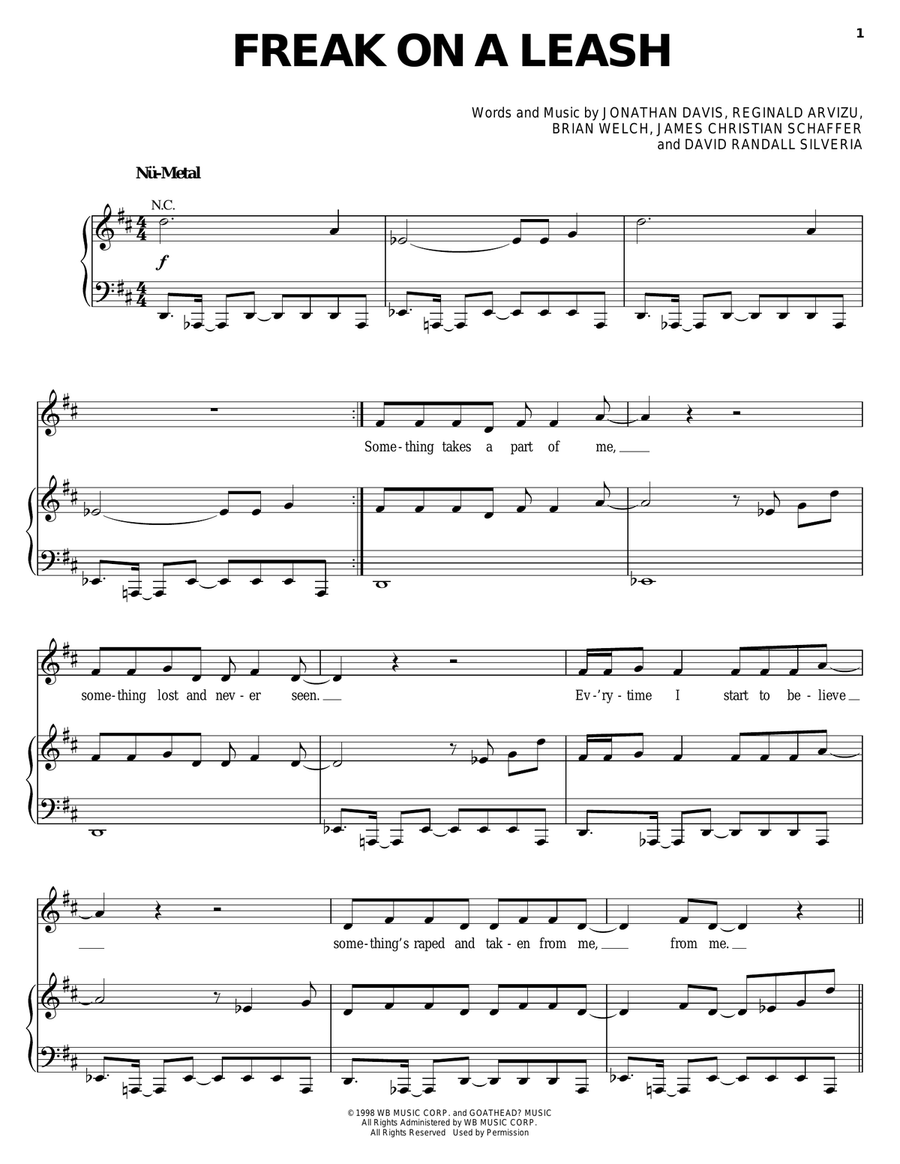Freak On A Leash Piano, Vocal, Guitar scores gallery preview page 1