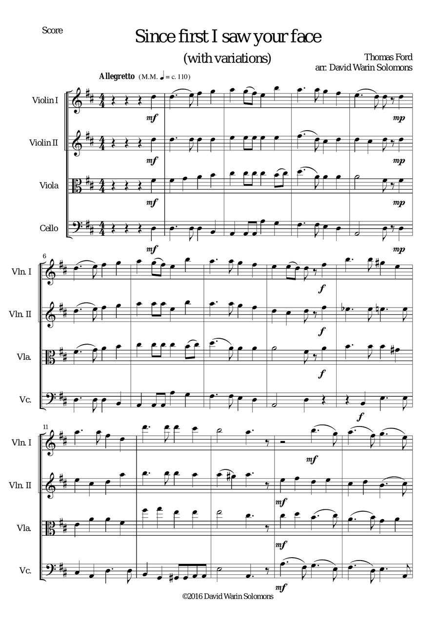 Since first I saw your face (with variations) for string quartet String Quartet scores gallery preview page 1