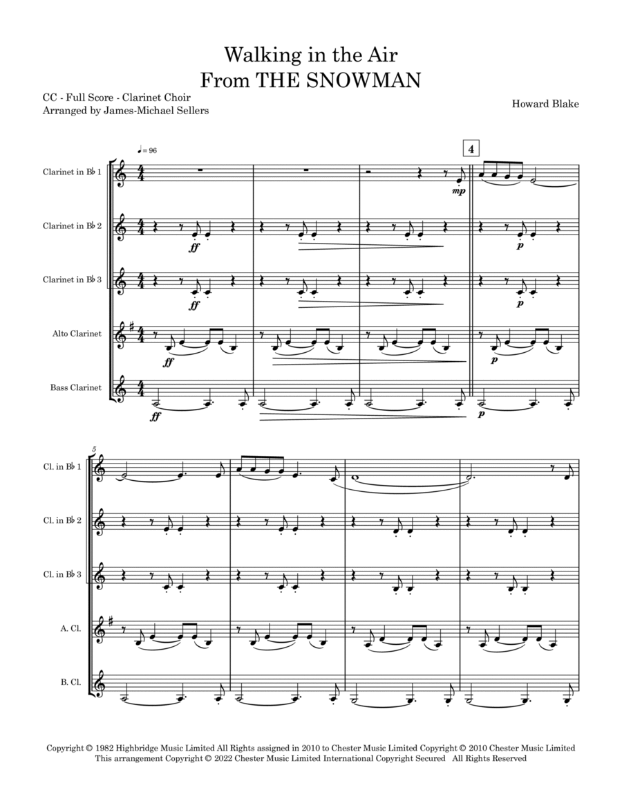 Walking In The Air Clarinet Quintet scores gallery preview page 1