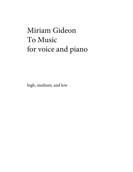 [Gideon] To Music