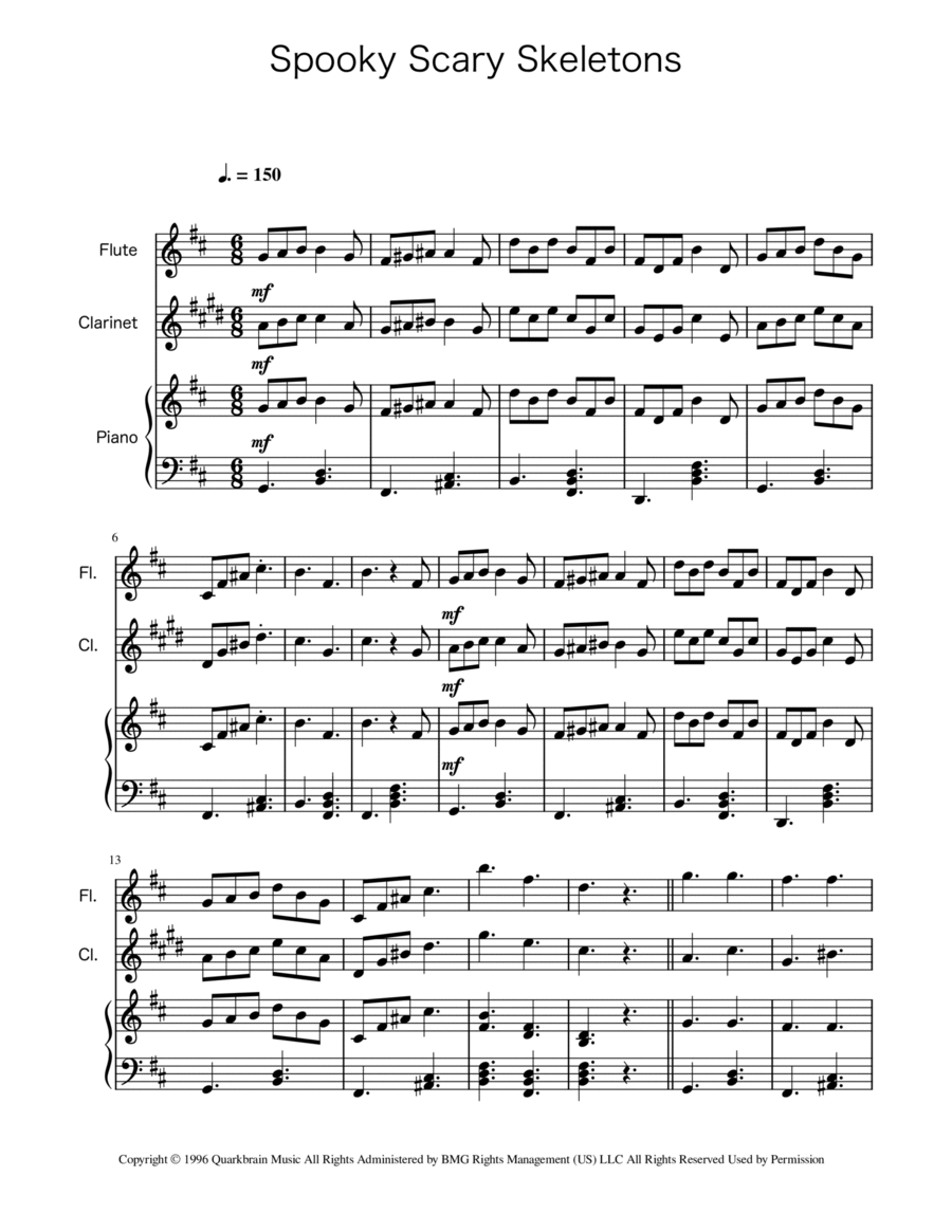 Spooky Scary Skeletons Woodwind Duet scores gallery preview page 1