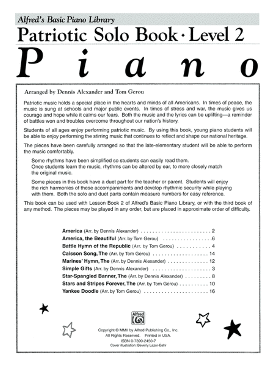 Alfred's Basic Piano Course Patriotic Solo Book, Level 2 Piano Method scores gallery preview page 2