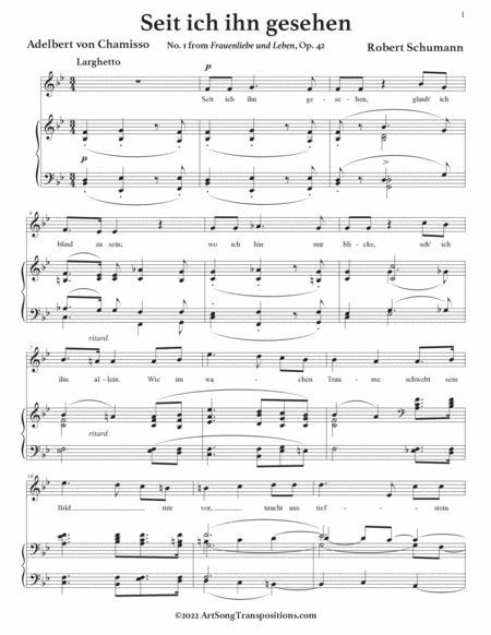 SCHUMANN: Seit ich ihn gesehen, Op. 42 no. 1 (transposed to B-flat major)
