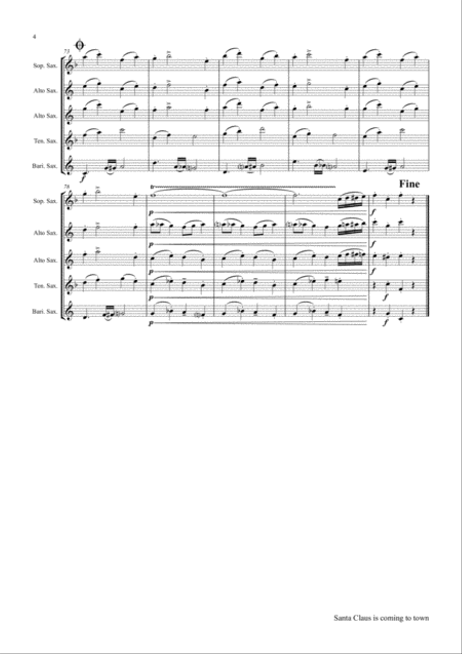 Santa Claus Is Comin' To Town Saxophone Quintet scores gallery preview page 4