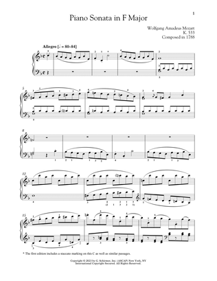 Piano Sonata In F Major, K. 533/494