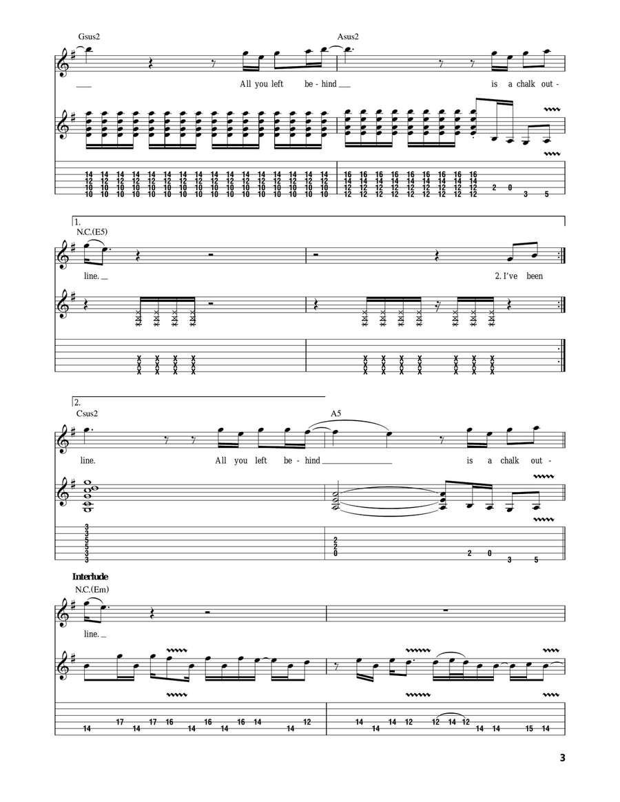 Chalk Outline Guitar Tablature scores gallery preview page 3