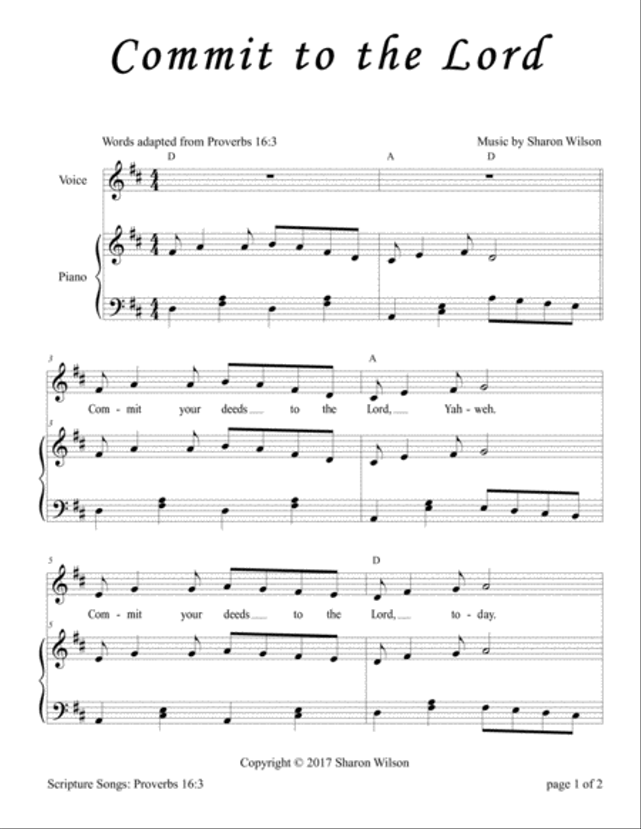 Commit to the Lord (Proverbs 16:3) Piano, Vocal, Guitar scores gallery preview page 2