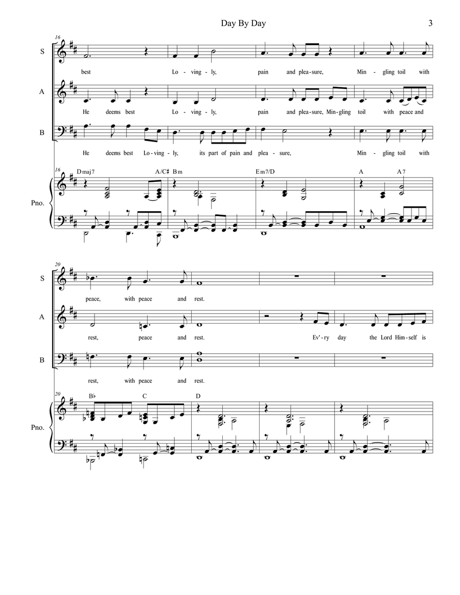 Day By Day (SAB) 3-Part scores gallery preview page 3