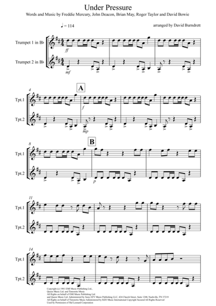 Under Pressure sheet music for guitar solo (easy tablature) (PDF)