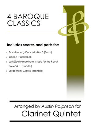 Book cover for 4 Baroque Classics - clarinet quintet bundle / book / pack