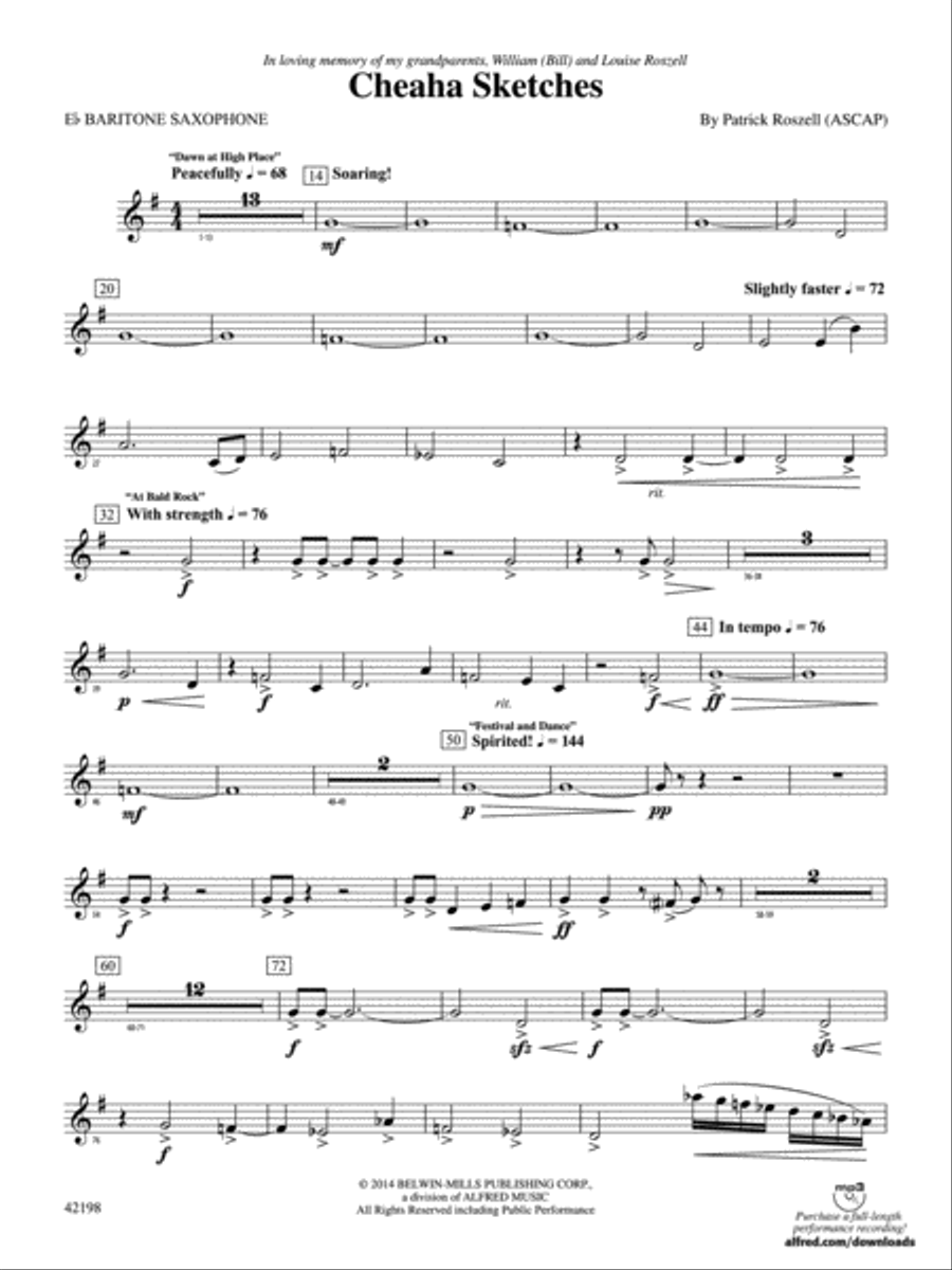 Cheaha Sketches: E-flat Baritone Saxophone Concert Band scores gallery preview page 1