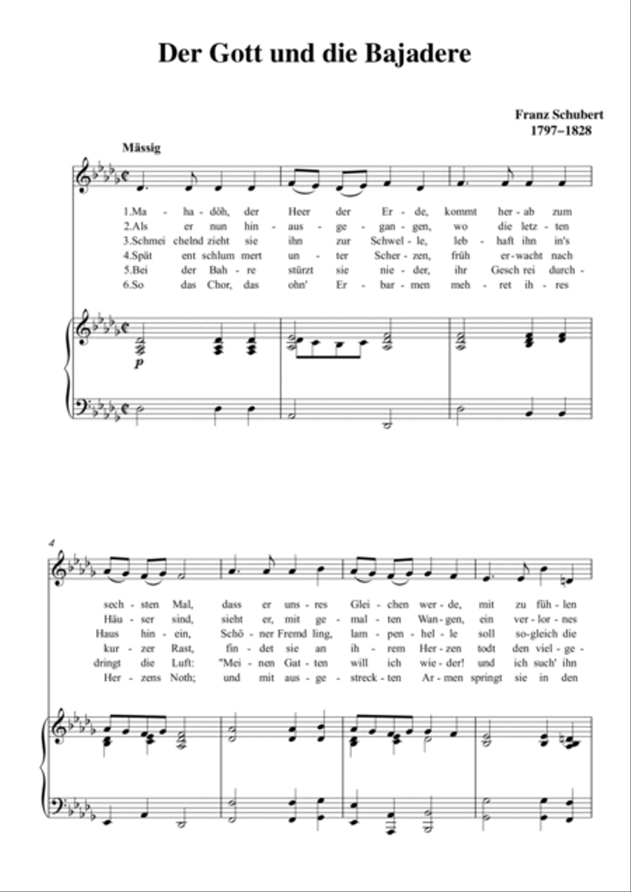 Schubert-Der Gott und die Bajadere in bD for Vocal and Piano Voice scores gallery preview page 2