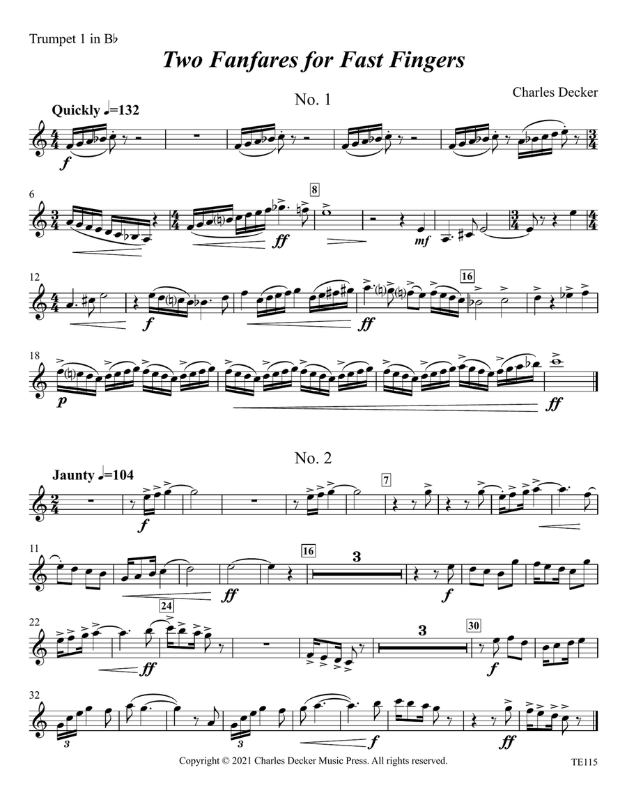 Two Fanfares for Fast Fingers for Trumpet Ensemble Trumpet scores gallery preview page 4