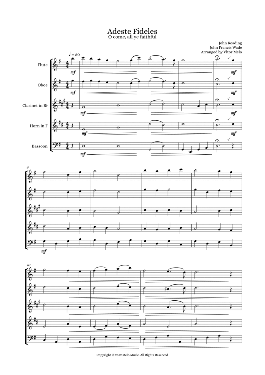 Adeste Fideles (O Come, All Ye Faithful) - Wind Quintet Woodwind Quintet scores gallery preview page 1