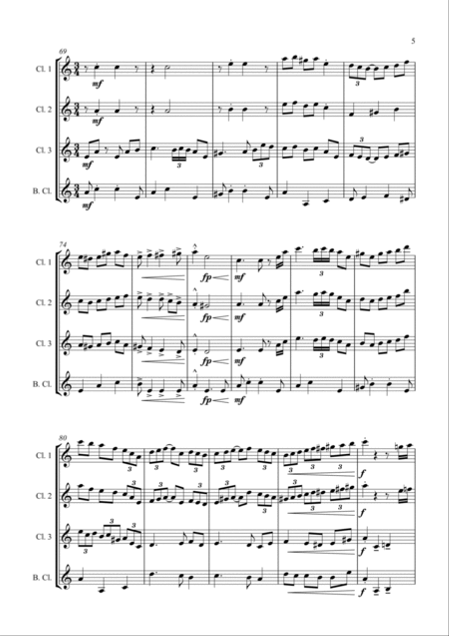 Hungarian Dance - in a Jazz Style - For Clarinet Quartet Clarinet Quartet scores gallery preview page 5