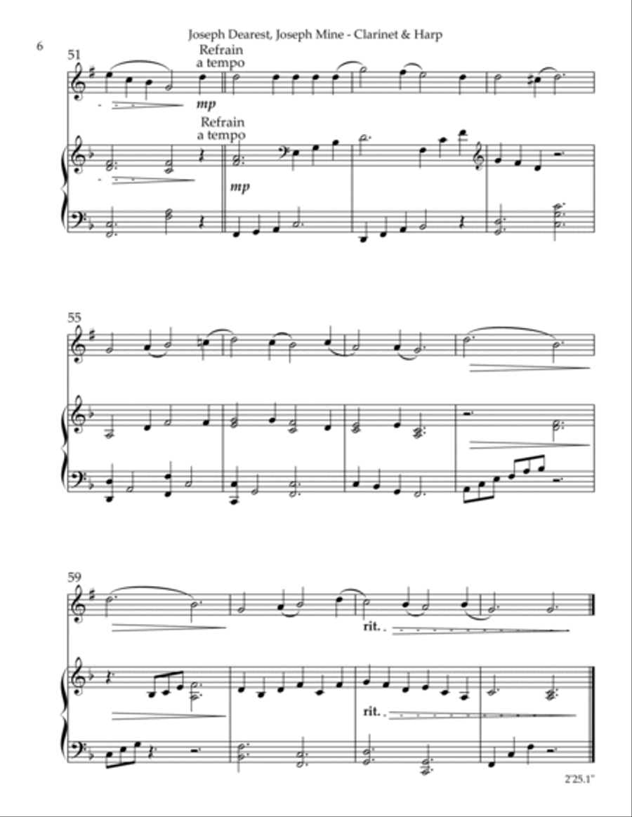 Joseph Dearest, Joseph Mine, Duet for Bb Clarinet & Harp B-Flat Clarinet scores gallery preview page 6