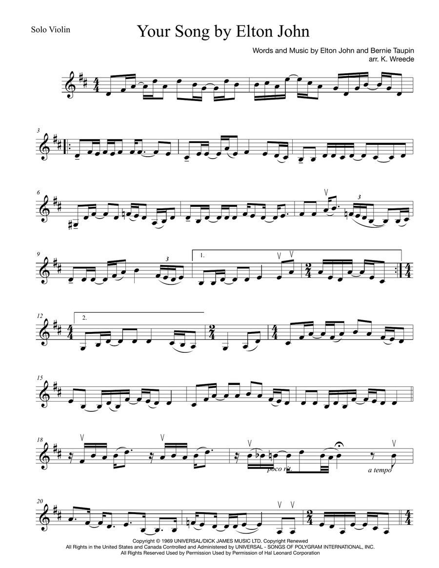 Your Song Violin Solo scores gallery preview page 1
